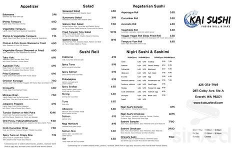 kai sushi & sake bar|kai sushi everett menu.